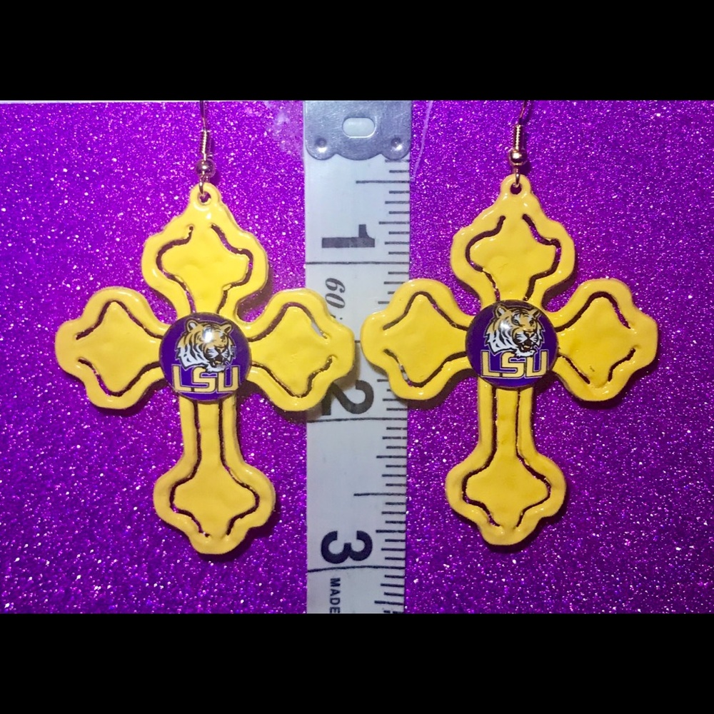 Cutout Cross Golden Yellow LSU Tigers earrings